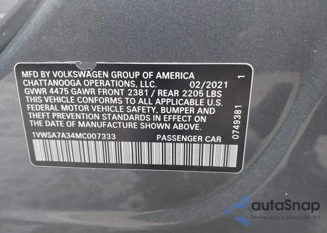 2021 Volkswagen Passat 2.0T Se from USA, damaged, VIN 1VWSA7A34MC007333